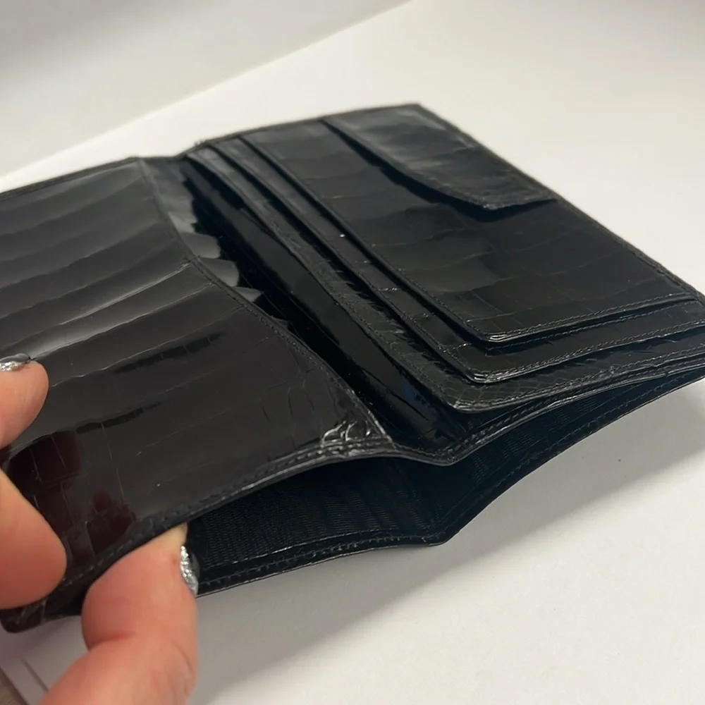 Acare Black Crocodile Patent Long Bifold Checkbook Cover Wallet - Argentina